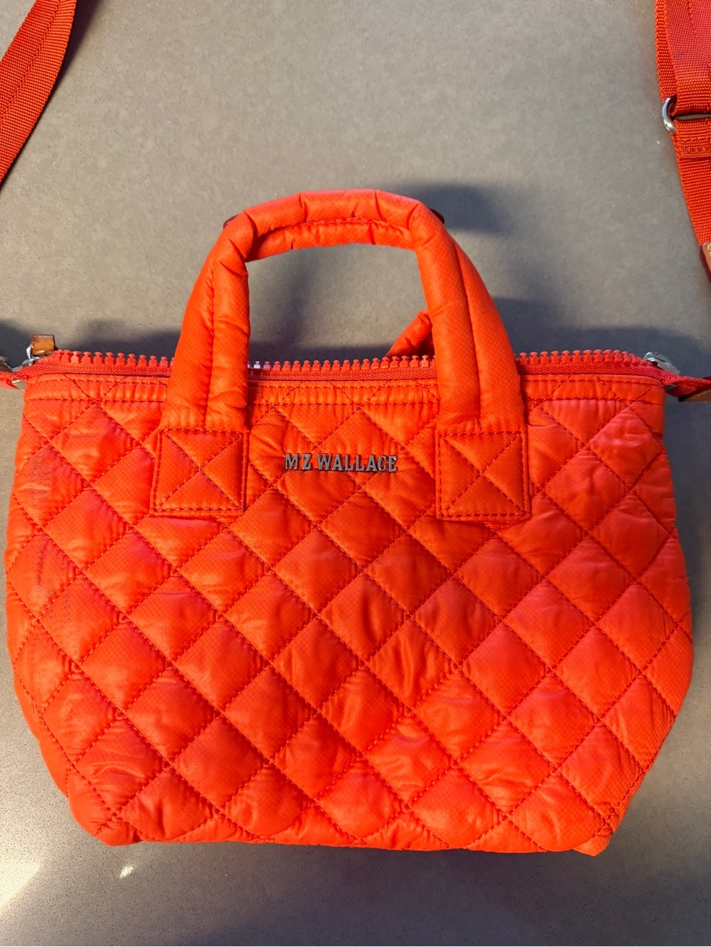 MZ Wallace Small Quilted Crossbody Tote – orange/red color